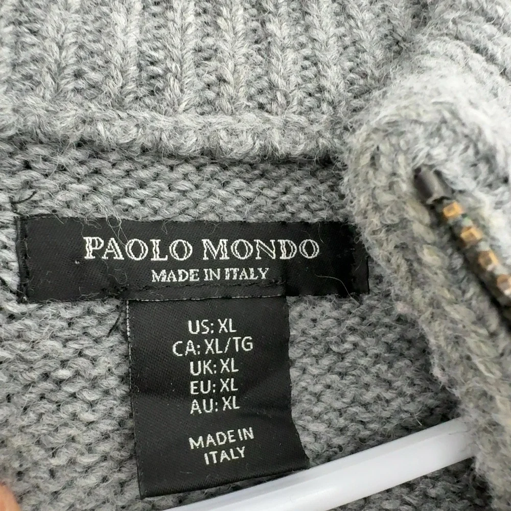Paolo Mondo Sweater Mens XL Blue Grey Wool Blend Fair Isle Quarter Zip Mock Neck